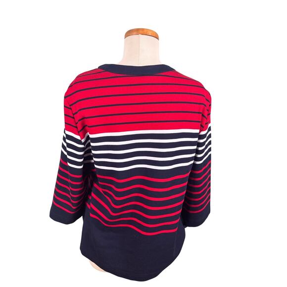 Alfred Dunner Womens Size Medium Blue Red White Striped Stretch Mock Twinset Top - Picture 2 of 10